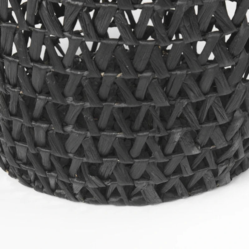 Lola 19.7L x 19.7W x 23.6 Set of 3 Black Water Hyacinth Zig Zag Weave Round Basket W/ Handles