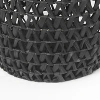 Lola 19.7L x 19.7W x 23.6 Set of 3 Black Water Hyacinth Zig Zag Weave Round Basket W/ Handles