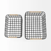 Marius 20.9L x 15.2W x 12.2 Set of Two Matte Black Metal W/ Rope Trim Rectangular Baskets