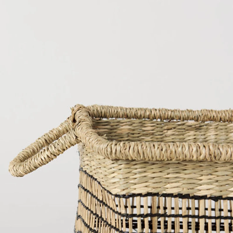 Nia 18.5L x 13.4W x 14.6H Set of 2 Light Brown Seagrass Rectangular Basket with Handles