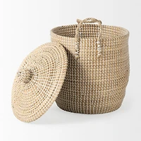 Olivia 15.7L x 15.7W x 17.3H Set of 3 Beige Seagrass Basket W/Lid and Handles