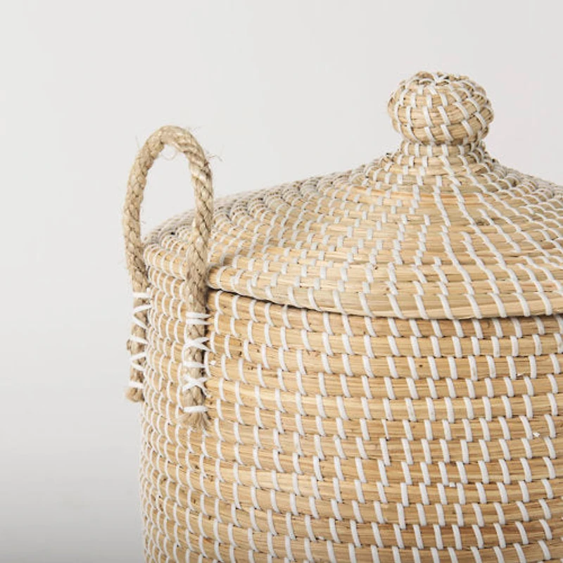 Olivia 15.7L x 15.7W x 17.3H Set of 3 Beige Seagrass Basket W/Lid and Handles