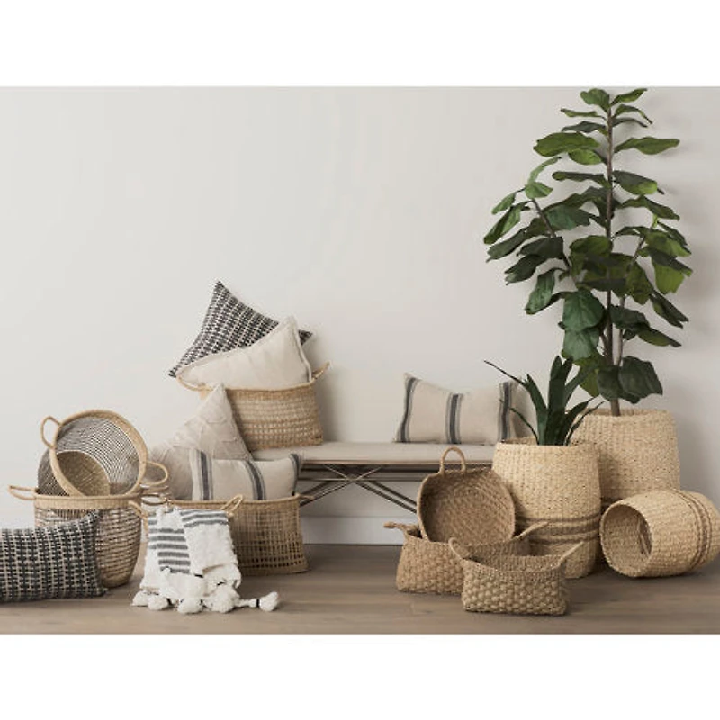 Triopas (Set of 3) Medium Brown Seagrass Round Basket W/ Handles