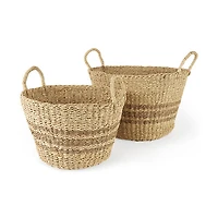Vance 17.7L x 17.7W x 11.8H Light Brown Palm Leaf and Seagrass Round Basket W/ Handles