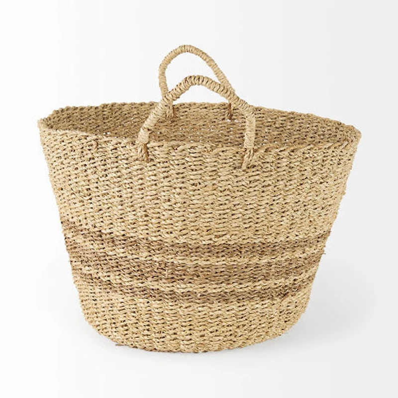 Vance 17.7L x 17.7W x 11.8H Light Brown Palm Leaf and Seagrass Round Basket W/ Handles