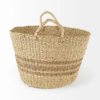 Vance 17.7L x 17.7W x 11.8H Light Brown Palm Leaf and Seagrass Round Basket W/ Handles