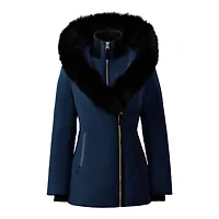 Mackage Adali-bx Down Coat With Blue Fox Fur Signature Collar Navy-gold, Size:
