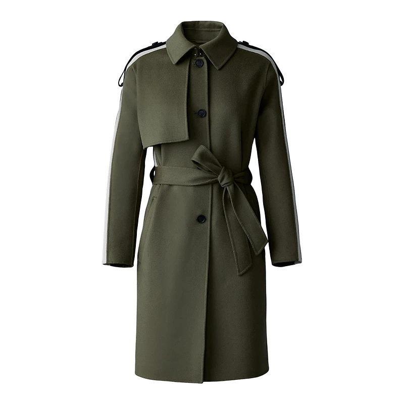 Mackage Aliza Double-face Wool Stripe Trench Coat Light Military, Size: