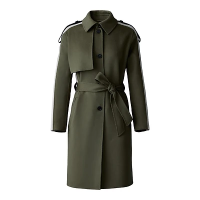 Mackage Aliza Double-face Wool Stripe Trench Coat Light Military, Size: