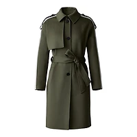 Mackage Aliza Double-face Wool Stripe Trench Coat Light Military, Size: