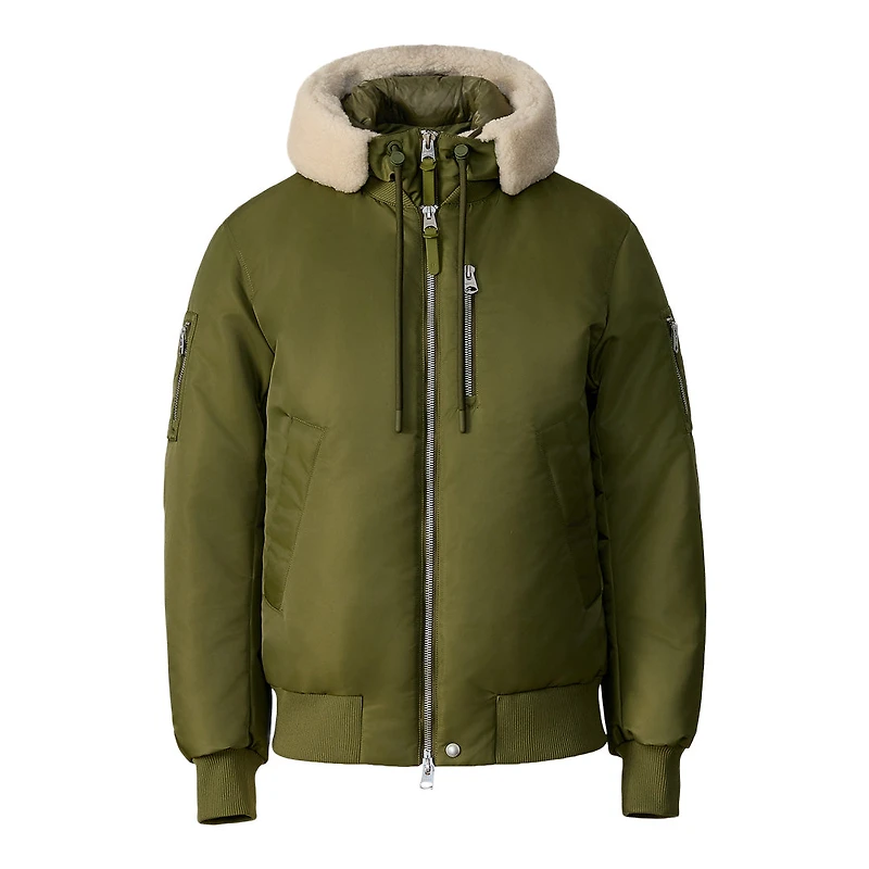 Mackage August Bomber Jacket With Shearling-trimmed Hood Light Military, Size: