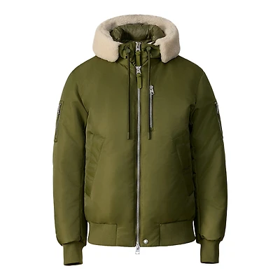 Mackage August Bomber Jacket With Shearling-trimmed Hood Light Military, Size:
