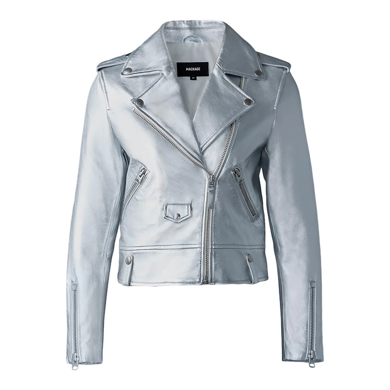 Mackage Baya (r) Leather Biker Jacket Silver, Size: