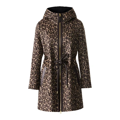 Mackage Blithe-a Animal-print Jacquard Wool Coat With Leather Trim Light Camel Multi, Size: