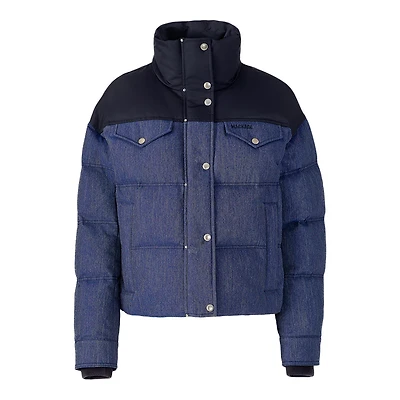 Mackage Brigit-dnm Quilted Denim Down Jacket With Contrast Satin Yoke Medium Denim, Size: