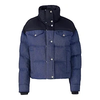 Mackage Brigit-dnm Quilted Denim Down Jacket With Contrast Satin Yoke Medium Denim, Size: