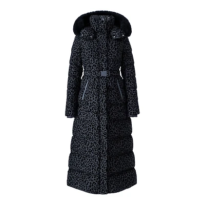 Mackage Calina-flpz Down Maxi Coat With Belt And Shearling Hood Trim Black-black, Size: