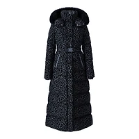 Mackage Calina-flpz Down Maxi Coat With Belt And Shearling Hood Trim Black-black, Size: