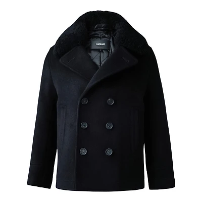 Mackage Camden-t Wool Peacoat With Shearling Collar For Toddlers (2-6 Years) Black, Size: