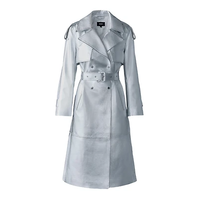 Mackage Carmela-m Metallic Laminate Leather Trench Silver, Size: