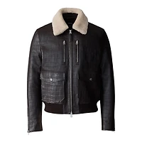 Mackage Chance-nv Croc-embossed Leather Jacket With Shearling Collar Coffee, Size: