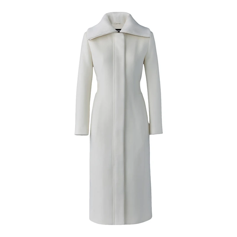 Mackage Clarice Double-face Wool Coat With Smocked Detailing Cream, Size: