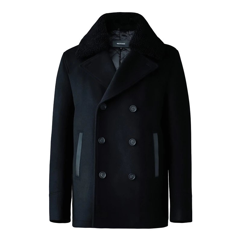 Mackage Cole Wool Double-breasted Jacket With Shearling Collar Size: