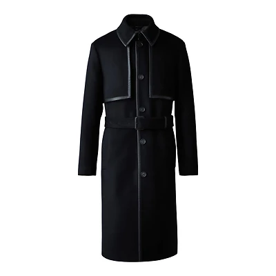 Mackage Corbin Wool Trench Coat With Leather Detail. Black, Size: