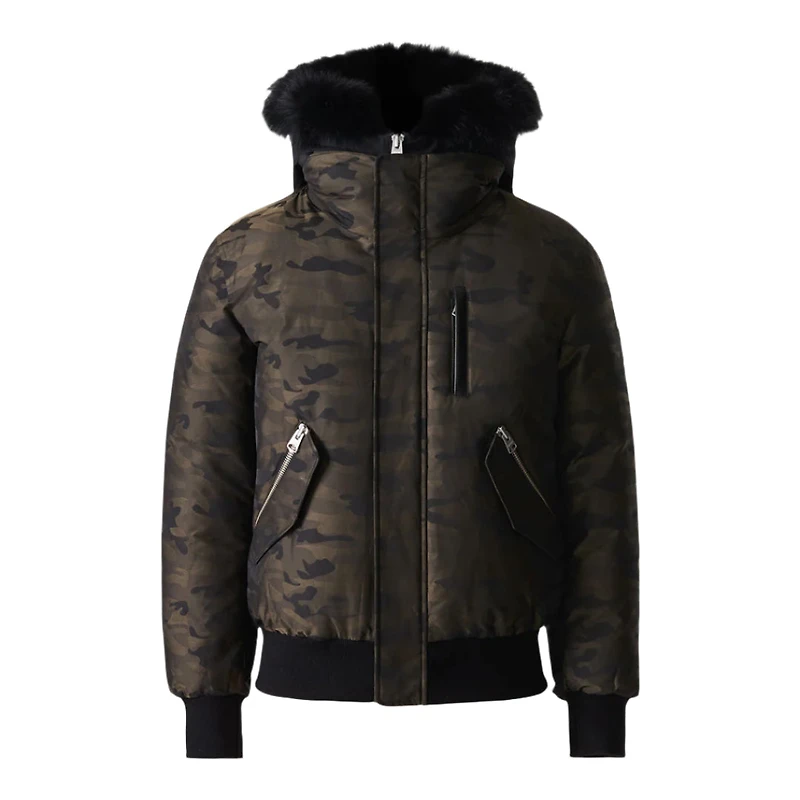 Mackage Dixon-jc 2-in-1 Camo Down Bomber With Shearling-lined Hood Army, Size: