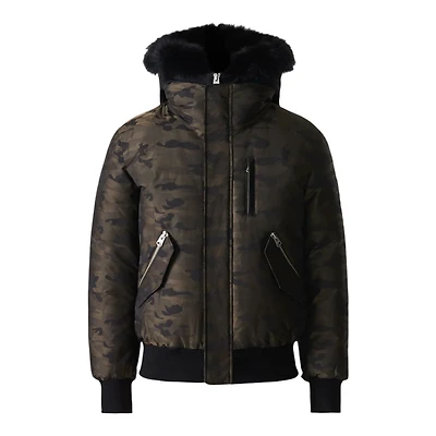 Mackage Dixon-jc 2-in-1 Camo Down Bomber With Shearling-lined Hood Army, Size: