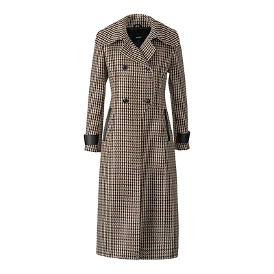 Mackage Elodie-ht Houndstooth Wool Maxi Coat Earth Brown Multi, Size: