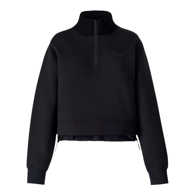 Mackage Elvira Quarter-zip Cotton Sweatshirt Black-black, Size: