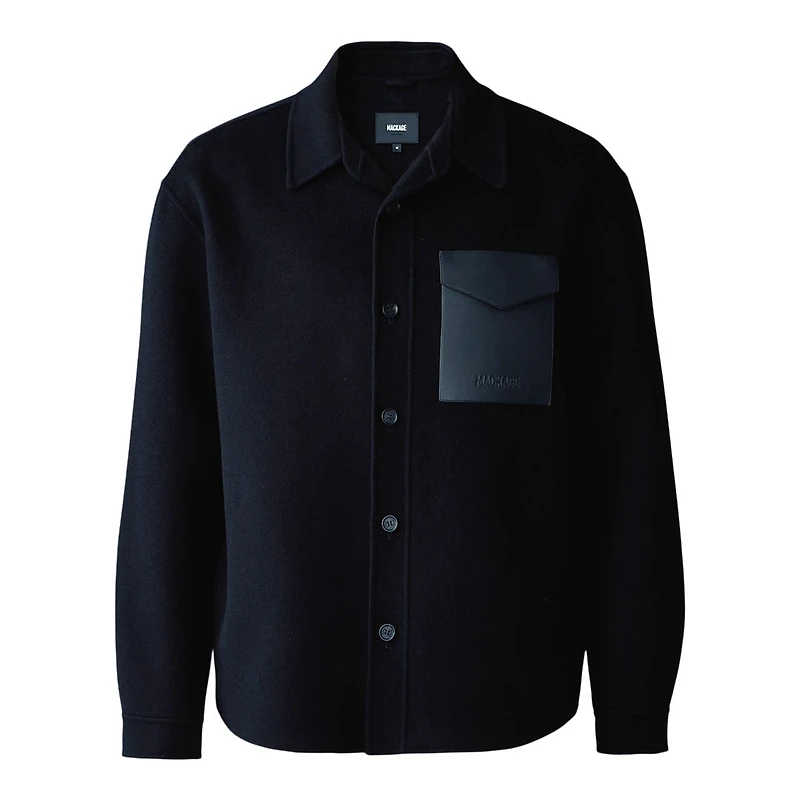 Mackage Emmanuel Double-face Wool Overshirt With Leather Patch Pocket Size: