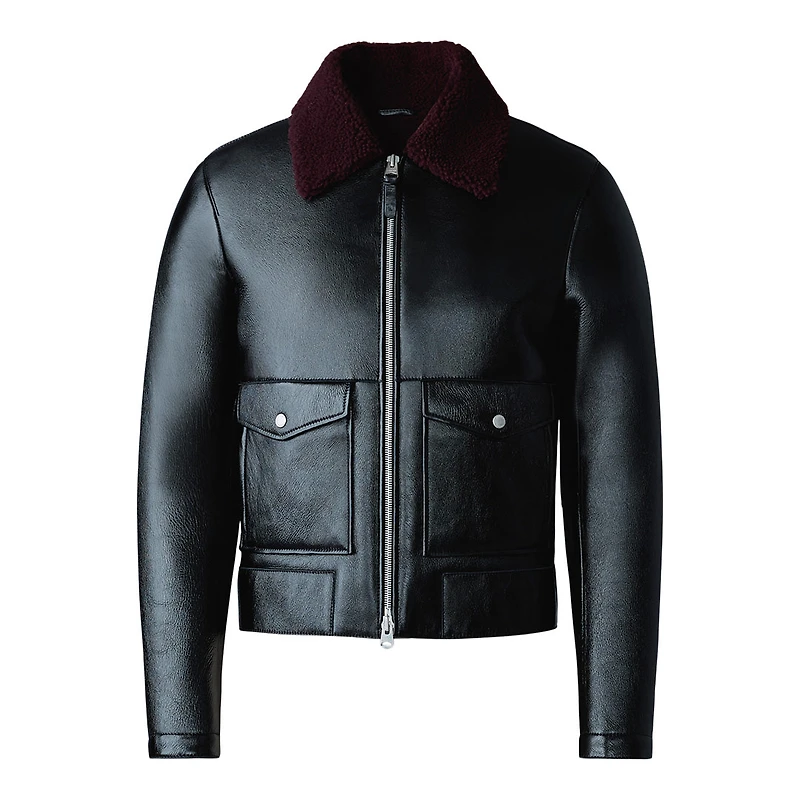 Mackage Enzo Sheepskin Jacket With Shearling Collar Black-garnet, Size: