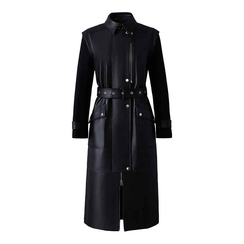 Mackage Evelina 2-in-1 Long Lamb Leather Coat With Removable Sleeves Size: