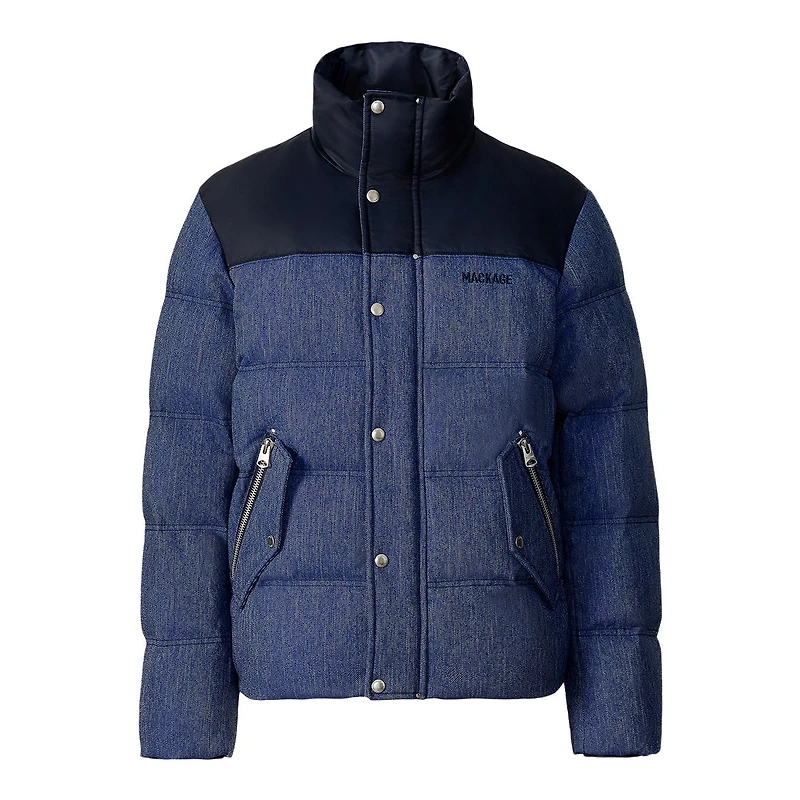 Mackage Everett-dnm Denim Down Jacket With Stand Collar Medium Denim, Size: