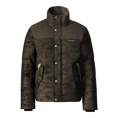 Mackage Everett-jc Technical Camo Down Jacket With Contrast Yoke Army-carbon Multi, Size:
