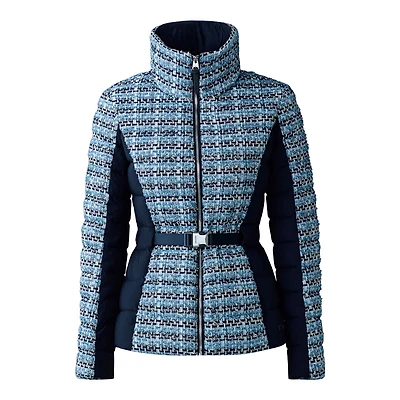 Mackage Evita-tw Mix Media Light Down Tweed Jacket Sky Blue Multi, Size: