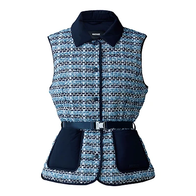 Mackage Francine-tw Mix Media Light Down Tweed Vest Sky Blue Multi, Size: