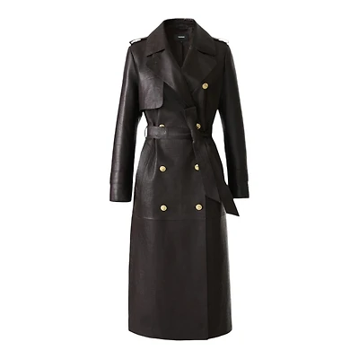Mackage Gael-nv Croc-embossed Maxi Leather Trench Coat Coffee, Size: