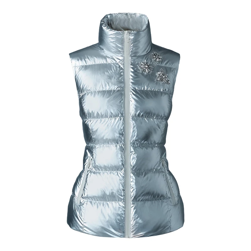 Mackage Gisela-msf Metallic Laminate Snowflake Down Vest Silver, Size: