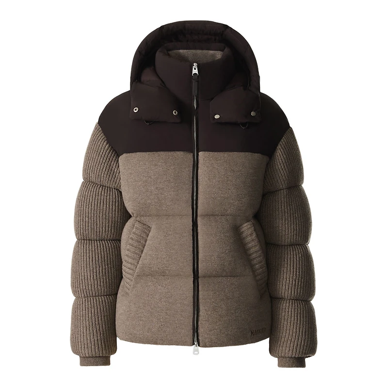 Mackage Greer Cashmere-blend Down Jacket With Removable Hood Coffee, Size: