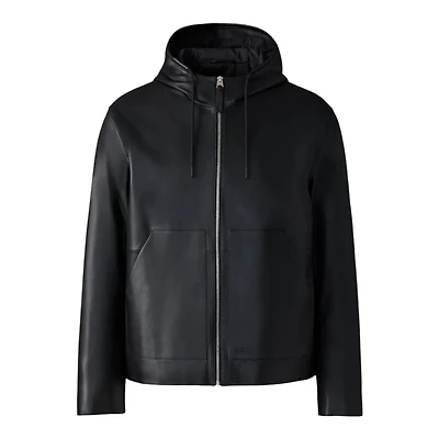 Mackage Ivan Leather Hooded Jacket Black, Size: