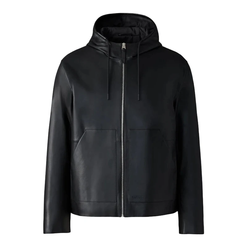 Mackage Ivan Leather Hooded Jacket Black, Size: