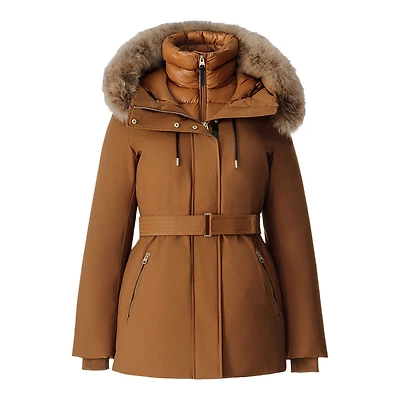 Mackage Jeni-f 2-in-1 Down Parka With Removable Bib And Natural Fur Earth Brown, Size: