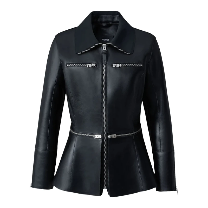 Mackage Jessyan Fitted Lamb Leather Jacket Black, Size: