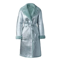 Mackage Kimberly Long Leather Shearling Coat Silver-mint, Size:
