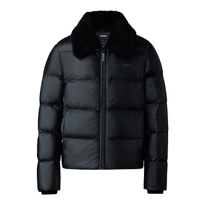 Mackage Kyrie Leather Down Quilted Jacket With Shearling Collar Black, Size: