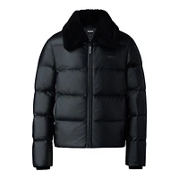 Mackage Kyrie Leather Down Quilted Jacket With Shearling Collar Black, Size: