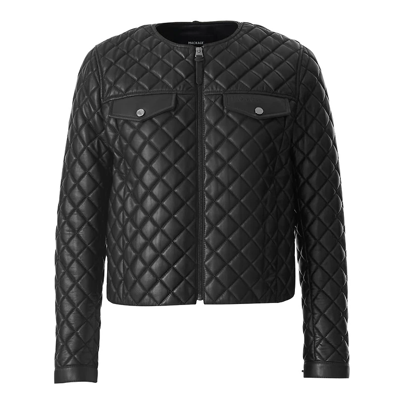 Mackage Lena Quilted Lamb Leather Cropped Jacket Black, Size: